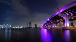Bridge water night lights city 23 - outrun free wallpaper