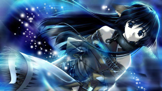 Woman blue dress long hair 4 - long hair and a sword free wallpaper