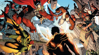 Superheroes flying cityscape buildings skyscrapers - the air together free wallpaper for desktop