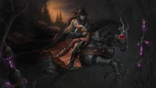 Woman riding horse forest demon - her back and a demon free wallpaper