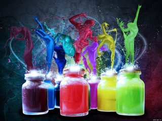 Colorful bottles liquid pouring figure - liquid free wallpaper for desktop