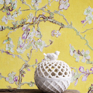 White vase wooden table yellow - free aesthetic wallpaper for tablet