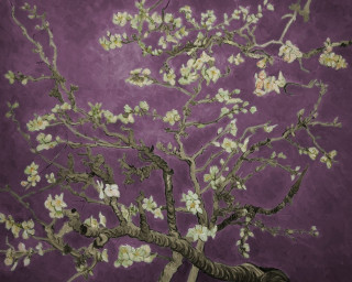 White flowers purple background plant - a painting of a tree free wallpaper