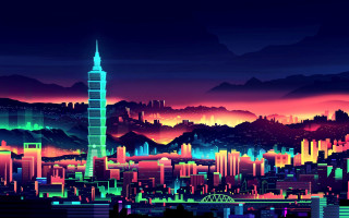 Cityscape tower nighttime colorful sky - a colorful sky free wallpaper