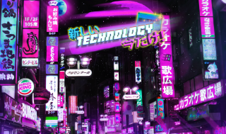 Neon city night cyberpunk aurora - technology free wallpaper