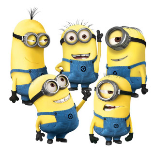 Minions group camera pointing funny - one holding free wallpaper for tablet