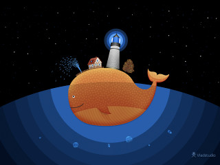 Cartoon whale ocean lighthouse house - a lighthouse free wallpaper