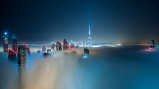 City skyline foggy night skyscrapers - the fog free wallpaper for desktop