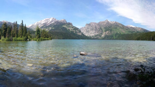 Lake mountains trees rock water - mountain and trees free wallpaper