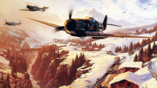 Mountain scene plane flying snowy - a painting of a mountain scene free wallpaper for desktop