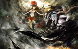 Abyssal ships stormy sky battle - a fire and smoke background free wallpaper