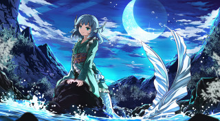 Woman green dress water moon - a moon in the background free wallpaper