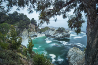 Cliff side water view trees - a view of a body free wallpaper
