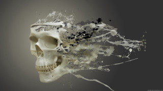 Skull paint splash black background - digital painting free wallpaper for desktop