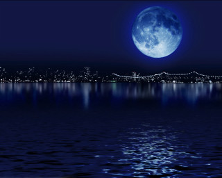 Full moon city night water - over a city free wallpaper