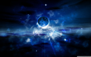 Blue black planet sky clouds - moon free wallpaper
