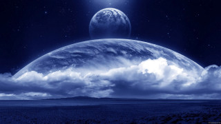 Blue sky clouds bright star - a distant planet in the distance free wallpaper