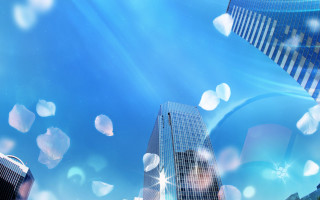 Blue sky buildings clouds background - beeple free wallpaper