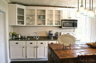 Kitchen wooden counter white cabinets - a kitchen free wallpaper