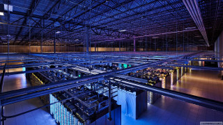 Large room shelves ceiling lights - a blue light in the middle free wallpaper