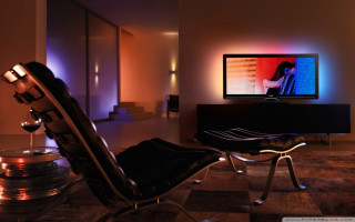 Chair television room checkered floor - ambient lighting free wallpaper
