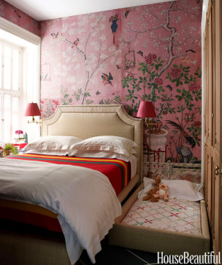 Bedroom pink wallpaper bird motif - the bed free wallpaper for mobile