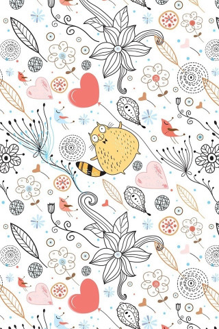 Flower heart pattern white background - flower and hearts free wallpaper