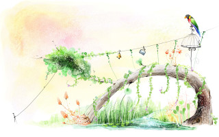 Bird branch lights painting artwork - a painting of a bird free wallpaper