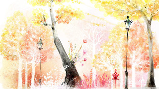 Tree park red fire hydrant - storybook illustration free wallpaper