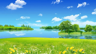 Beautiful green landscape lake trees 2 - bob ross free wallpaper for desktop