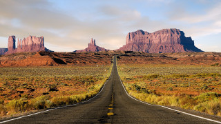 Long road desert mountains cloudy - free landscape wallpaper