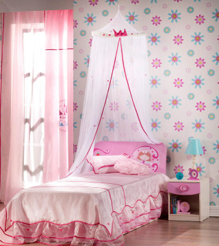 Pink canopy bed rococo floral - a pink bed free wallpaper