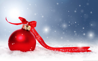 Red christmas ornament ribbon snow - a ribbon free wallpaper