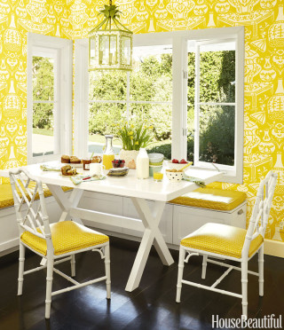 Dining yellow white wallpaper yellow - movement free wallpaper