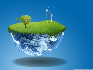 Green island wind turbines tree - floating free wallpaper