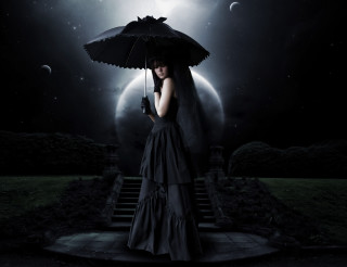 Woman black dress umbrella full - an umbrella in front free wallpaper