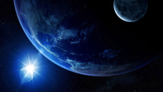 Blue planet bright star distant - a bright star in the foreground free wallpaper