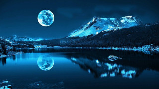 Full moon mountain lake city 3 - a mountain range in the background free wallpaper for desktop