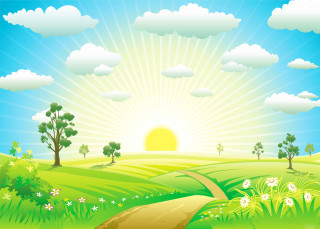 Sunny day path tree field - flower and trees free wallpaper