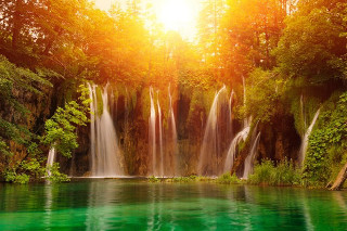 Beautiful waterfall green water trees - aquirax uno free wallpaper