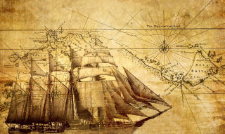 Ship map compass drawing background - steampunk free wallpaper