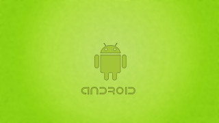 Green background robot face android - free neon wallpaper for desktop