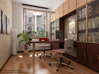 Room desk chair bookcase plant - a room free wallpaper