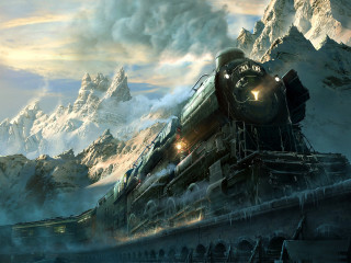 Train mountains countryside cloudy sky - a train traveling free wallpaper for desktop