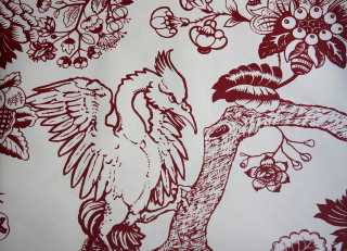 Red white wallpaper bird tree - print free wallpaper