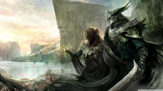 Woman dress rock dragon castle - the gathering artwork free wallpaper