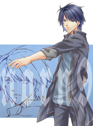 Man blue hair pointing hand - something free wallpaper for mobile