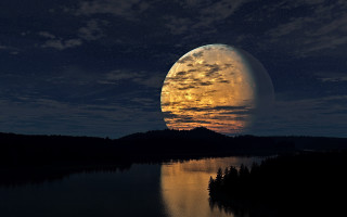 Full moon lake night reflection 4 - a reflection of the moon free wallpaper