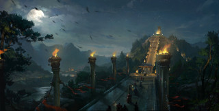 Castle forest night full moon - christophe vacher free wallpaper