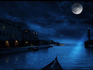 Boat night water full moon - a full moon in the sky above free wallpaper